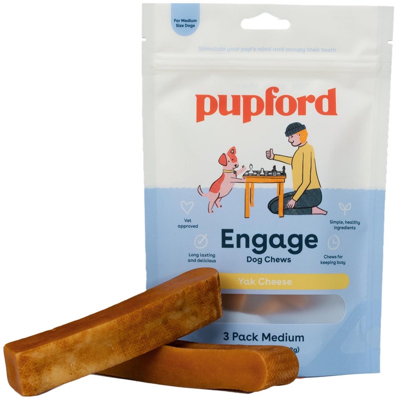 Pupford Yak Cheese Chews for Dogs & Teething Puppies, Natural, Long-Lasting Himalayan Dental Treats (3 Pack Medium) - Image 1
